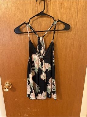 Free People Floral Tie-Back Spaghetti Strap Top - Black